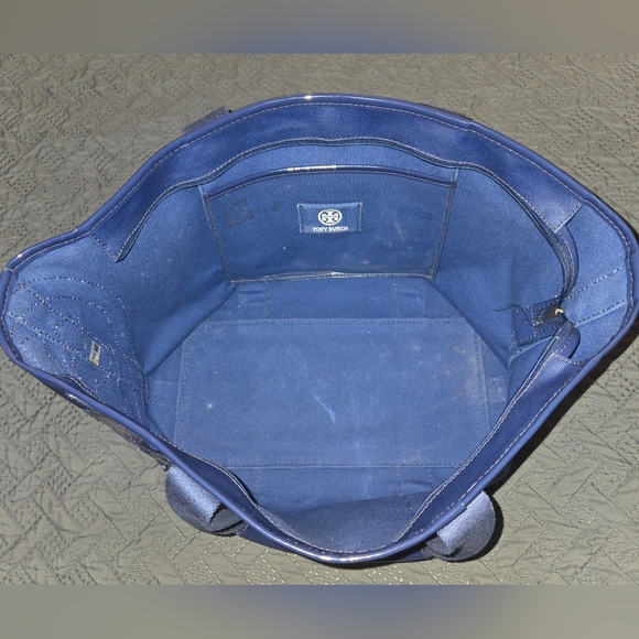 Tory Burch Beach Canvas Tote In Royal Blue Large - Picture 7 of 14
